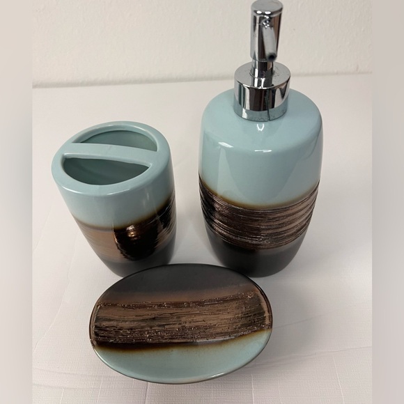 Other - Three piece bathroom Accessories Set, Teal, Brown & Bronze